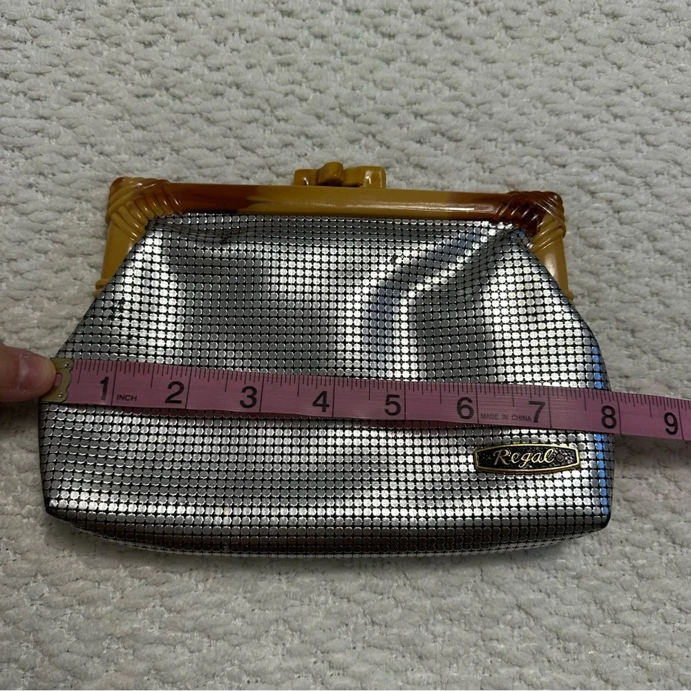 Vintage Regal Clutch and Coin Purse Set Silver Tone Mesh Print Vinyl - Picture 12 of 15